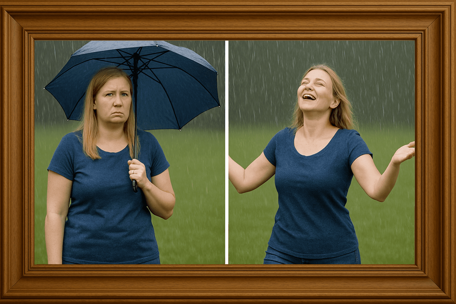Sad woman and the same woman happy